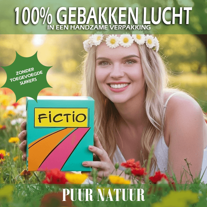 Verpakking van Fictio Natuurlijk, gebakken lucht in het groen